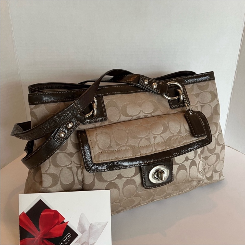 Authentic COACH Signature “PENELOPE” Shoulder Bag Front Turnkey Pocket